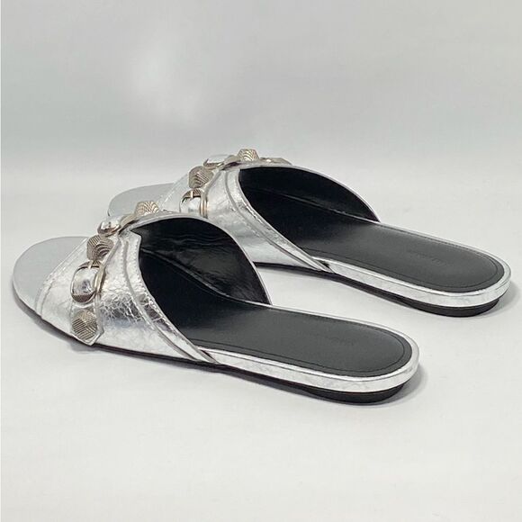 Balenciaga Cagole Metallic Leather Flat Sandals size 40 - Picture 4 of 14